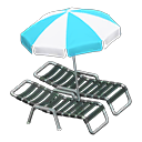 Animal Crossing Beach chairs with parasol|Aqua & white Parasol color Black Image