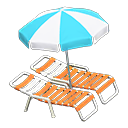 Beach chairs with parasol Aqua & white Parasol color Orange