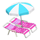 Beach chairs with parasol Aqua & white Parasol color Pink