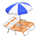 Beach chairs with parasol Blue & white Parasol color Orange