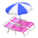 Beach chairs with parasol Blue & white Parasol color Pink