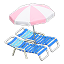 Beach chairs with parasol Pink & white Parasol color Blue