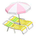 Beach chairs with parasol Pink & white Parasol color Yellow
