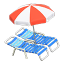 Beach chairs with parasol Red & white Parasol color Blue