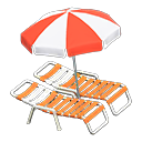 Beach chairs with parasol Red & white Parasol color Orange