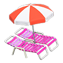 Beach chairs with parasol Red & white Parasol color Pink