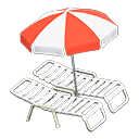 Beach chairs with parasol Red & white Parasol color White