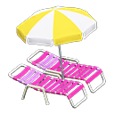 Beach chairs with parasol Yellow & white Parasol color Pink