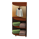 Corner clothing rack Cool clothes Displayed clothing Dark wood