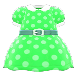 Animal Crossing Belted Dotted Dress|Green Image