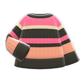 Animal Crossing Colorful Striped Sweater|Black, coral & pink Image