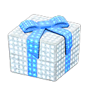 Illuminated Present White with blue ribbon