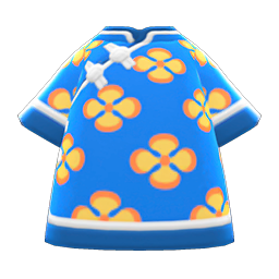 Animal Crossing Silk Floral-print Shirt|Blue Image