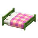 Wooden Double Bed Green / Pink