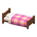 Wooden Simple Bed Dark wood / Pink