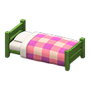 Wooden Simple Bed Green / Pink