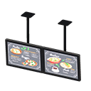 Dual hanging monitors Dinner menu Displayed content Black