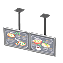 Dual hanging monitors Dinner menu Displayed content Silver