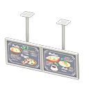 Dual hanging monitors Dinner menu Displayed content White