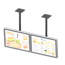 Dual hanging monitors Fast-food menu Displayed content Silver