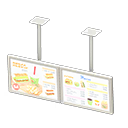 Dual hanging monitors Fast-food menu Displayed content White