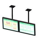 Dual hanging monitors Service numbers Displayed content Black