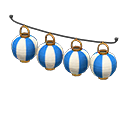 Festival-lantern set Blue & white stripes Lantern pattern Brass