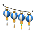 Festival-lantern set Blue & white stripes Lantern pattern Gold