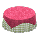 Large covered round table Green gingham Undercloth Berry red