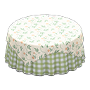 Large covered round table Green gingham Undercloth Floral print