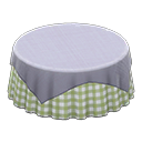 Large covered round table Green gingham Undercloth Gray