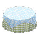 Large covered round table Green gingham Undercloth Light blue