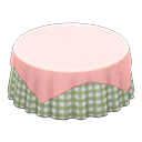 Large covered round table Green gingham Undercloth Pink