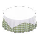 Large covered round table Green gingham Undercloth White