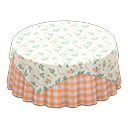 Large covered round table Orange gingham Undercloth Floral print