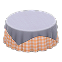 Large covered round table Orange gingham Undercloth Gray