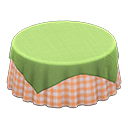 Large covered round table Orange gingham Undercloth Green