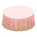 Large covered round table Orange gingham Undercloth Pink