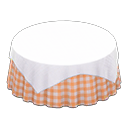Large covered round table Orange gingham Undercloth White