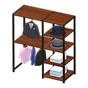 Midsized clothing rack Cool clothes Displayed clothing Dark wood