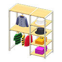 Midsized clothing rack Neutral-tone clothes Displayed clothing Light wood