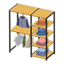 Midsized clothing rack Neutral-tone clothes Displayed clothing Natural wood