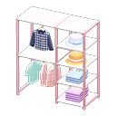 Midsized clothing rack Neutral-tone clothes Displayed clothing Pastel