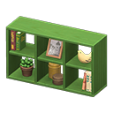 Open wooden shelves Monochrome photo Framed photo Green