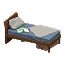 Sloppy bed Gray Bedding color Dark wood