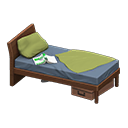 Sloppy bed Green Bedding color Dark wood