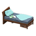 Sloppy bed Light blue Bedding color Dark wood