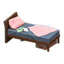 Sloppy bed Pink Bedding color Dark wood