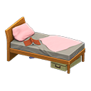 Sloppy bed Pink Bedding color Natural wood