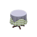 Small covered round table Green gingham Undercloth Gray